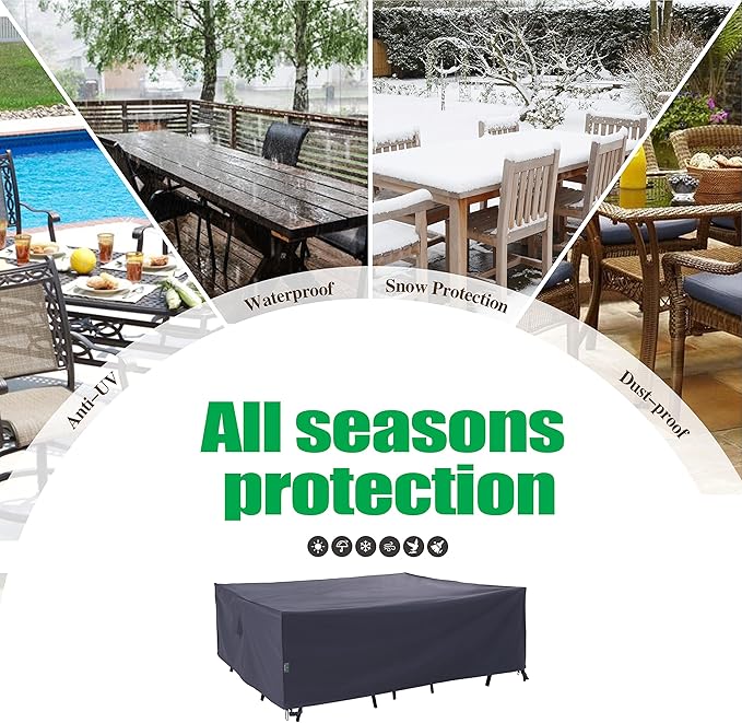 F&J Outdoors Heavy Duty Waterproof Anti-UV Rip-stop Fabric Extra Large Patio Furniture Covers, Grey, 180"x96"x36"