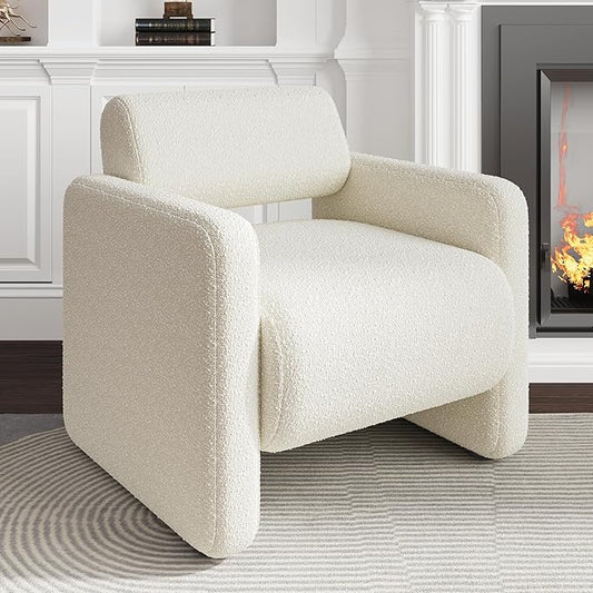 Accent Chair, Modern Armchair, Lamb Fabric Upholstered Comfortable Single Sofa with Backrest for Living Room, Bedroom, Reception Room, Waiting Room, Office (Beige)