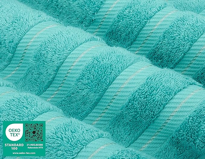 American Soft Linen Luxury 6 Piece Towel Set, 2 Bath Towels 2 Hand Towel 2 Washcloths, 600 GSM 100% Cotton Turkish Towels for Bathroom, Turquoise Blue Towel Sets