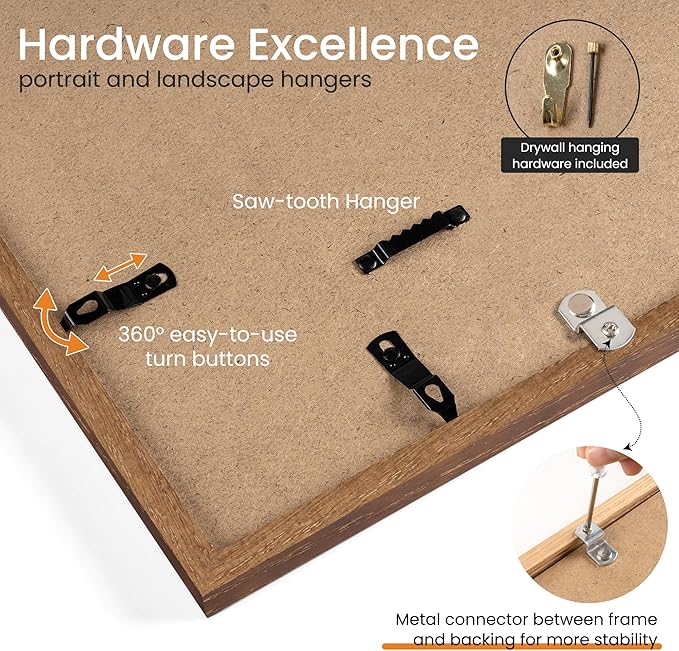 Axeman 28x34 Frame | Solid Oak Wood 28x34 Poster Frame With Mat for 24x30 | 34x28 Wood Picture Frame | Tempered Glass and Hanging Hardware Included Home Wall Decor Art Hanging Frame | Walnut