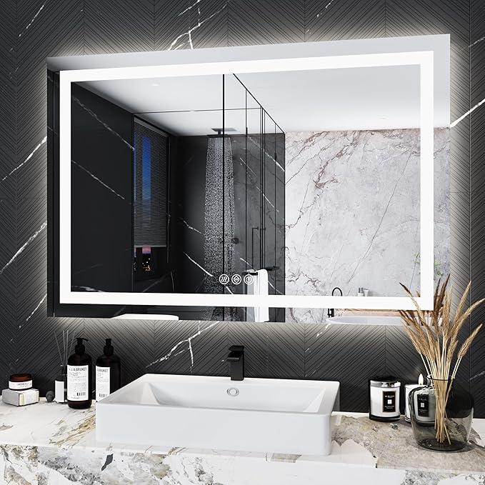 Antok 32"x 48" LED Bathroom Mirror with Lights, Anti-Fog, Dimmable, Lighted Vanity Mirror with Tempered Glass, Memory Function, 3 Light Modes, Safe Use, Horizontal, Vertical