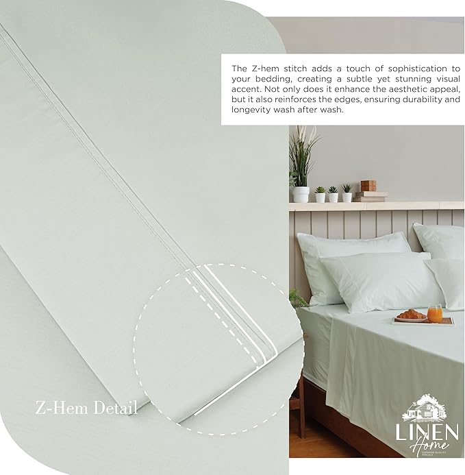 Linen Home 100% Cotton Percale Sheets King Size, Dove Grey, Deep Pocket, 4 Pieces Set - 1 Flat, 1 Deep Pocket Fitted Sheet and 2 Pillowcases, Crisp Cool and Strong Bed Linen