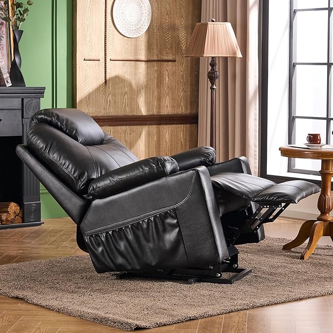 SALOHZA Power Lift Recliner Chair for Elderly with Massage and Heat for Living Room, Electric Recliner Chair for Adults with USB/Type C Port/Cup Holders, PU Faux Leather, Black