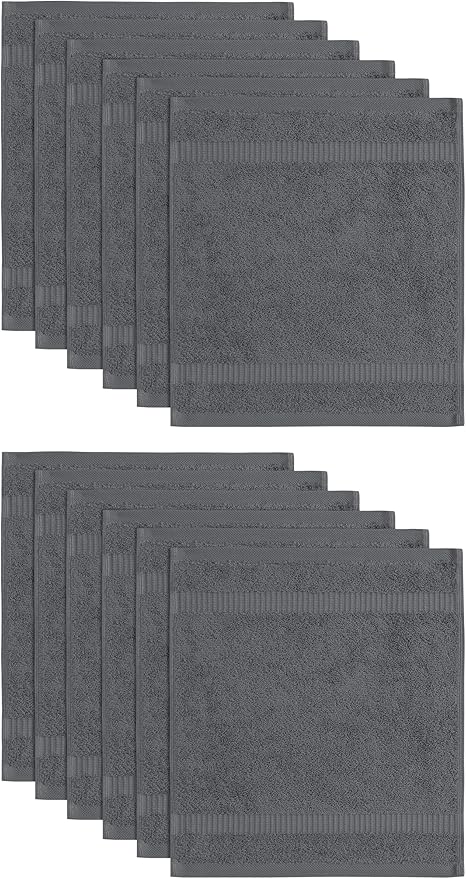 SALBAKOS 100% Turkish Cotton Washcloth Set of 12 13x13 inch | Heirloom Quality | Hotel & Spa Collection | Ultra Soft, Super Absorbent, Washcloth Towels | Made in Turkey (Gray, 12 Washcloths)