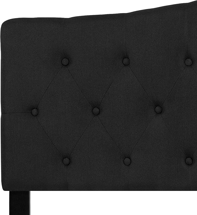 EMMA + OLIVER Tufted Upholstered Queen Size Headboard in Black Fabric