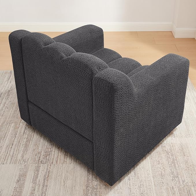 Oversized Accent Chair, Modern Living Room Chairs, Comfy Boucle Fabric Upholstered Armchair for Bedroom, Office, Waiting Room (Dark Gray)