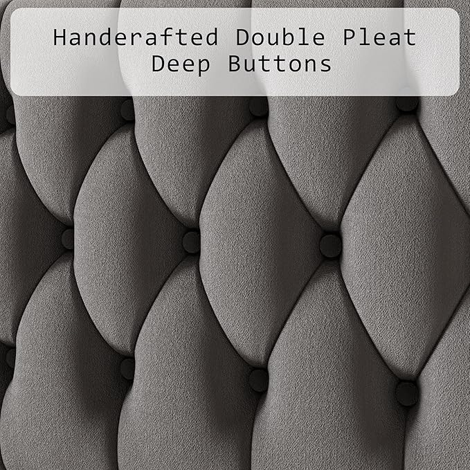 Full Size Velvet Upholstered Bed Frame, 49.2" Tall Wingback Headboard, Deep Button Tufted, No Box Spring Needed, Solid Wood Legs, Grey