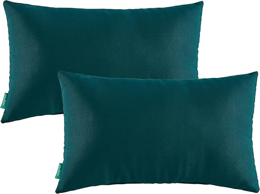 Indoor Outdoor Lumbar Pillows,Waterproof Outdoor Pillows Set of 2 for Patio Furniture,12×20 Inch,Dark Green