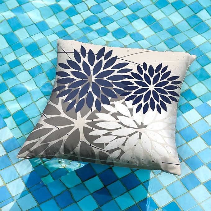 DFXSZ Outdoor Throw Pillow Covers 18x18 Inch Set of 2 Waterproof Spring Summer Geometric Elegant Navy White Outdoor Pillow Covers for Patio Funiture Garden Couch 158Z18