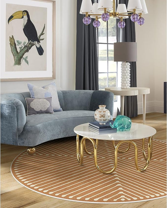 RUGGABLE x Jonathan Adler Machine Washable Modern Area Rug – Inkdrop Copper 8 ft Round, Stain-Resistant, Non-Slip – Large Rugs for Living Room, Bedroom, Hallway, Entryway & Office–with Standard Pad