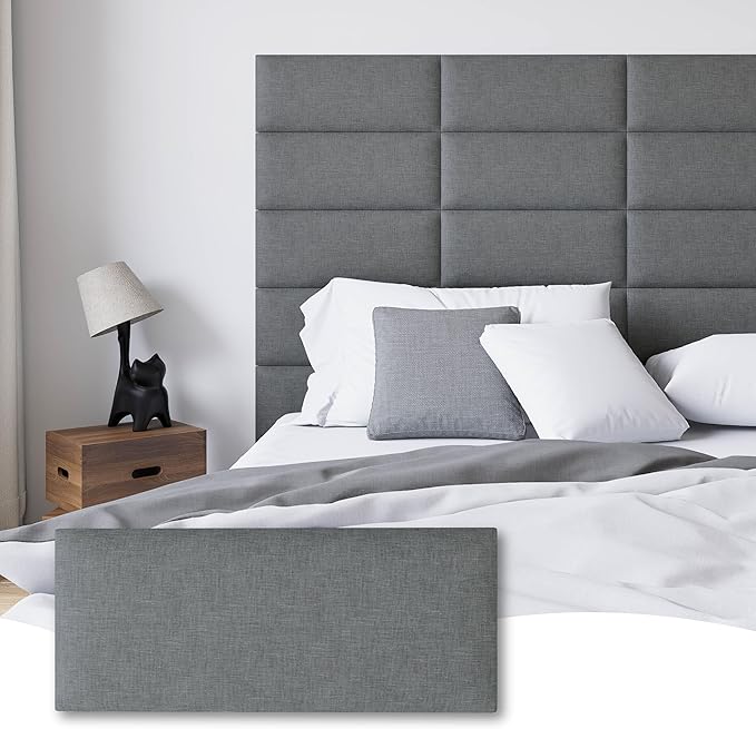 Peel and Stick Upholstered Wall Mounted Headboard Queen Size, 9 Panels Tufted Fabric Headboard,Wall Mounted Headboards, Interior Wall Panels for Bedroom, 10"x24" Dark Grey