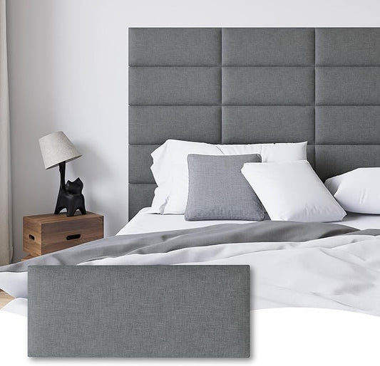 Peel and Stick Upholstered Wall Mounted Headboard Queen Size, 9 Panels Tufted Fabric Headboard,Wall Mounted Headboards, Interior Wall Panels for Bedroom, 10"x24" Dark Grey