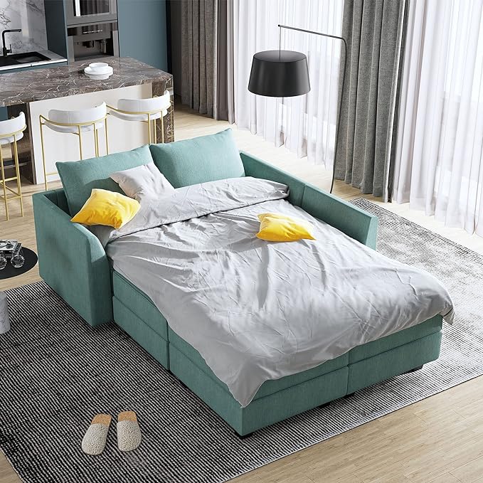 HONBAY Convertible Sectional Sleeper Sofa with Storage Seats Modern Modular Sofa Sectional Couch Modular Sleeper Couch with Ottomans, Aqua Blue