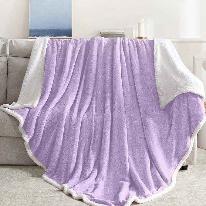 BEAUTEX Sherpa Fleece Throw Blankets, Soft Fluffy Flannel Plush Blanket and Throw, Fuzzy Cozy Cuddle Blankets for Couch Bed Sofa Adults (50" x 60", Lavender)