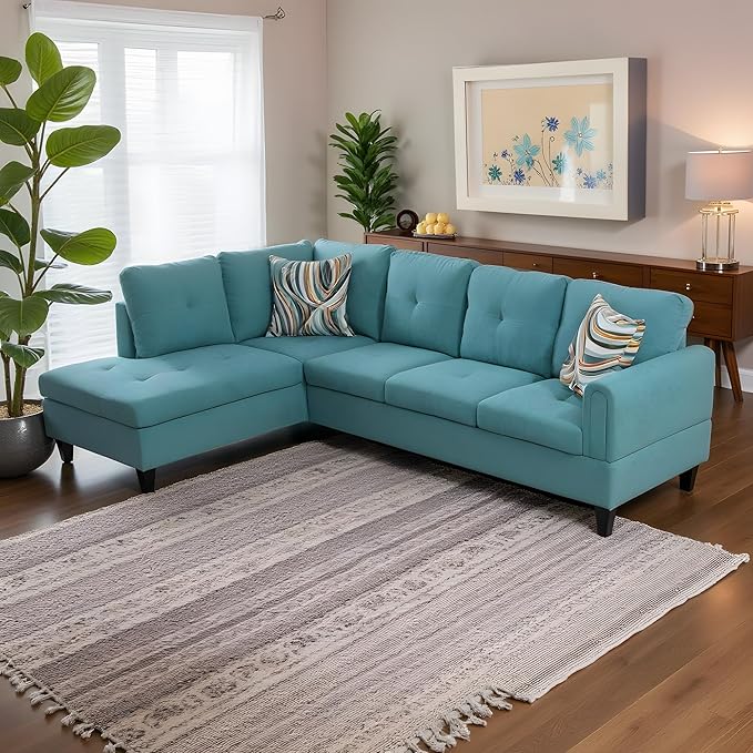 NicBex Sectional Couch 2 Pieces 66.5" L Sofa with Left Chaise Flannel L Shaped Cloud Couch for Living Room Furniture Sets with Cushion, Modular Sofa for Living Room & Small Apartment, Teal Blue