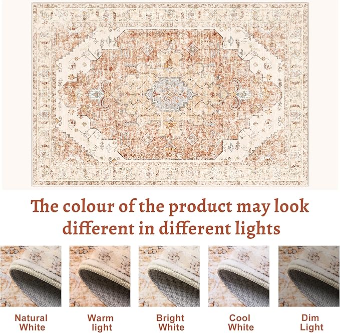 Tangsoo 5x7 Area Rug Washable Rug for Living Room, Vintage Indoor Non Slip Large Area, Print Distressed Brick Red Carpet, Soft Low Pile Foldable for Bedroom Dining Room Dorm