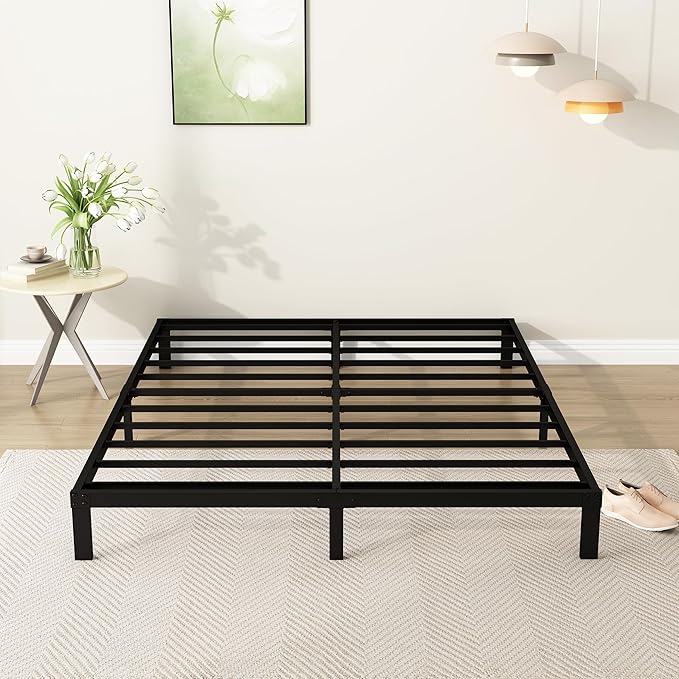 7 Inch Full Size Bed Frame Heavy Duty Low Profile Metal Platform No Box Spring Needed Mattress Foundation, Easy to Assembly, Noise Free, Black