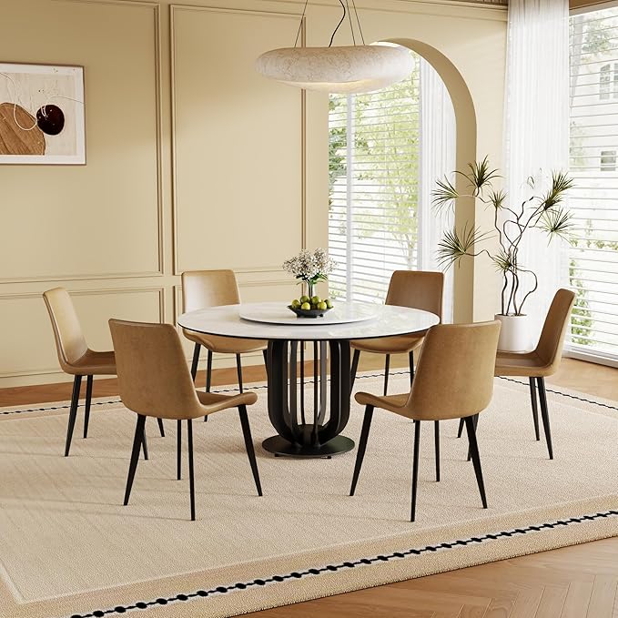 59" Round Modern Marble Dining Table with Lazy Susan, Sintered Stone Top for Kitchen, Dining Room, Dinette, Space Saving Design