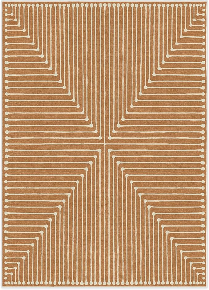 RUGGABLE x Jonathan Adler Machine Washable Modern Area Rug – Inkdrop Copper 5x7, Stain-Resistant, Non-Slip – Medium Rugs for Living Room, Bedroom, Hallway, Entryway & Office–with Cushioned Pad