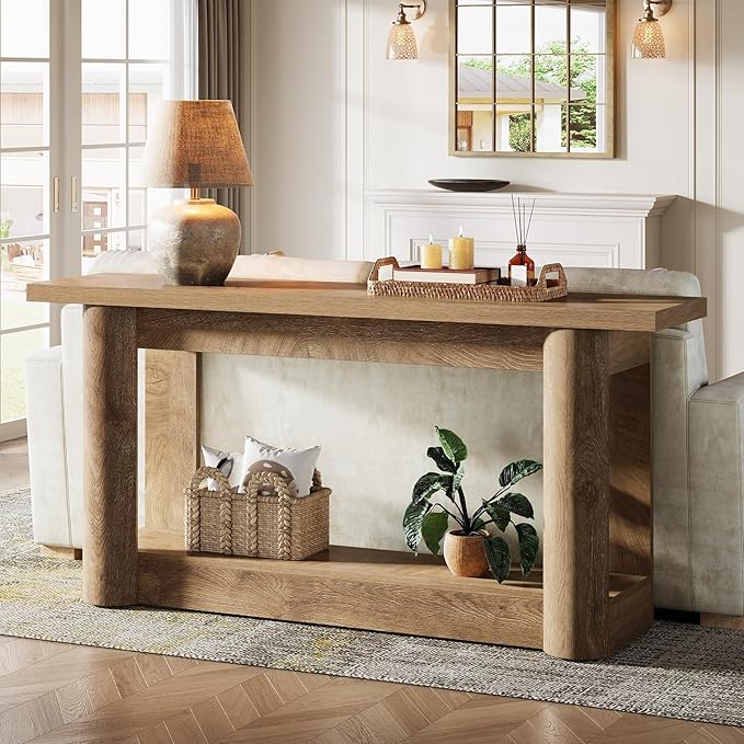 Tribesigns 63-Inch Farmhouse Console Table, Narrow Long Sofa Table Behind The Couch, 2-Tier Storage Entryway Furniture for Hallway, Entrance, Living Room, Brown