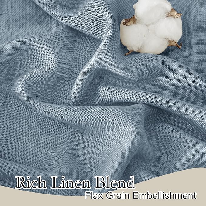 RYB HOME Thick Blue Linen Curtains 72 inch Length for Home Office Nursery, Thick Heavy Textured Breathable Privacy Assured Wrinkle Resistance Boho, W 52 x L 72 inches, Dusty Blue, 2 Panels