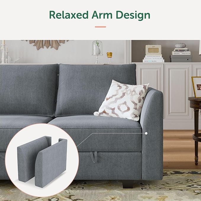 HONBAY Modular Sectional Sleeper Sofa with Storage U-Shape Modular Sectional Sofa with Ottomans Sleeper Sectional Couch for Living Room, Bluish Grey