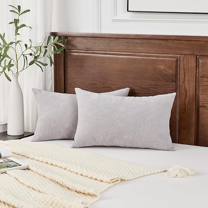GAWAMAY Lumbar Support Pillow Decorative Throw Pillow Covers 12"x20" Inch Set of 2, Super Soft Chenille Pillowcase for Living Room Bedroom Sofa Couch Cushion Cover Light Grey 30x50cm (ONLY Covers)