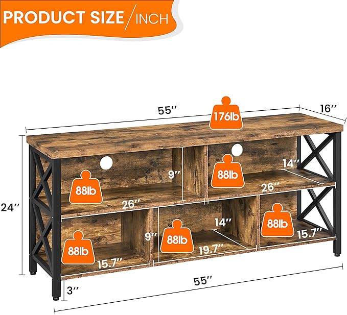 Yaheetech TV Stand for Living Room, Industrial Entertainment Center for 65 Inch TV, Rustic TV Console Stand with Storage Cabinets Wood and Metal, Rustic Brown