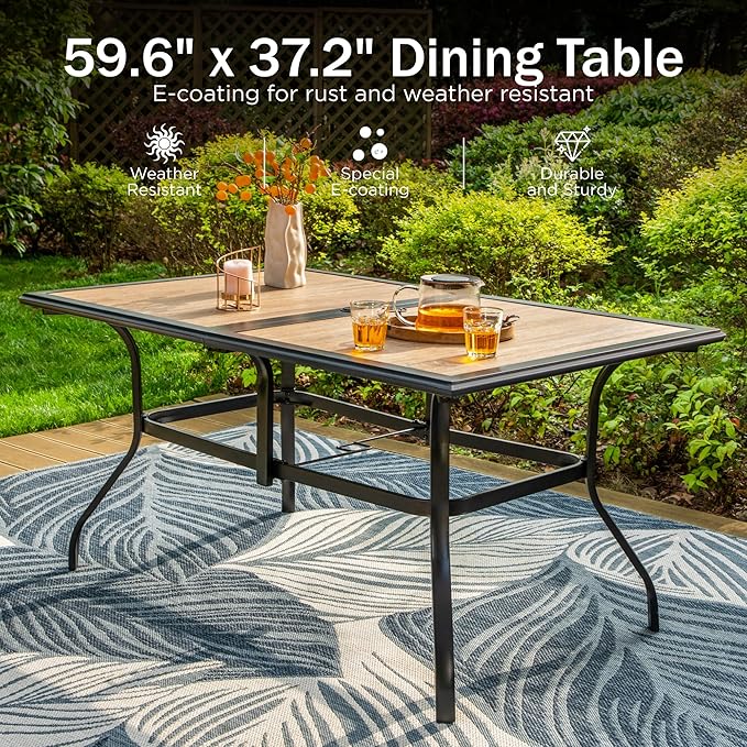 PHI VILLA 7 Piece Patio Dining Set, 6 Swivel Patio Chairs with Padded Textilene Fabric & Rectangular Dining Table (1.6" Umbrella Hole), All Weather Patio Chairs and Table Set for Deck Lawn (Brown)