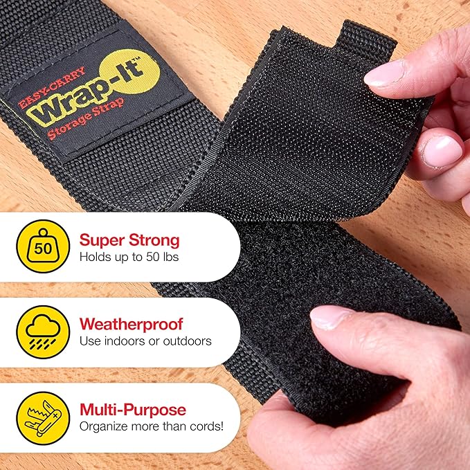 Easy-Carry Wrap-It Storage Straps - 17" (2-Pack) – Heavy-Duty Hook and Loop Cord Carrying Strap, Hanger, and Organizer with Handle for Pool Hoses, Garden Hoses, Cables, and Dad Gift Ideas…