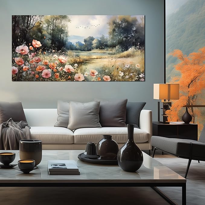 Large Artwork Canvas Wall Art for Living Room Bedroom Decor Wall Painting Modern Country Road Main Picture Image Decorative Painting with Frame Can be Directly Hung Decor Size 30x60