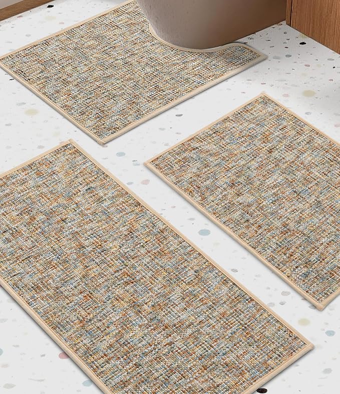 YIHOUSE Bathroom Rugs Sets 3 Pieces, Ultra Thin Non Slip Washable Bath Mat Sets, Absorbent Quick Dry Bath Mats for Bathroom Floor, Yellow