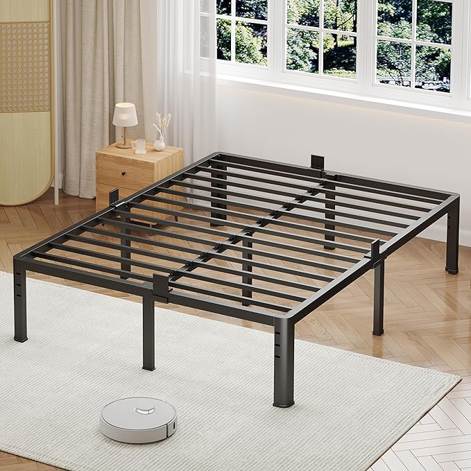 NKZ 14 Inch California King Bed Frame, Sturdy Metal Platform with Round Corner Legs, 3,500 lbs Heavy Duty Steel Slat Support, Easy Assembly, Noise Free, No Box Spring Needed