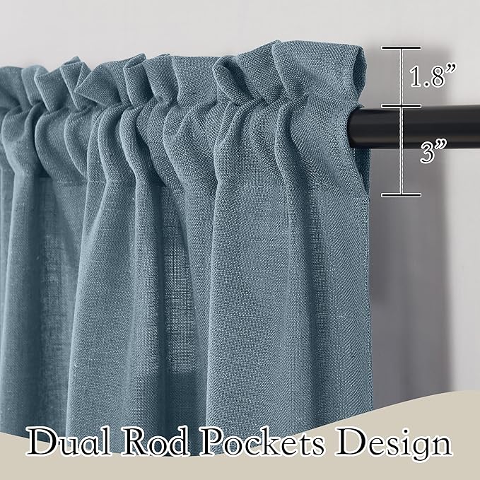 RYB HOME Extra Long Curtains, Flax Linen Woven Semi Translucent Privacy UV Protection Window Blinds Shades for Hotel Villa Cottage Lobby Living Room, Width 52 x Length 120 inch, Stone Blue, 2 Panels