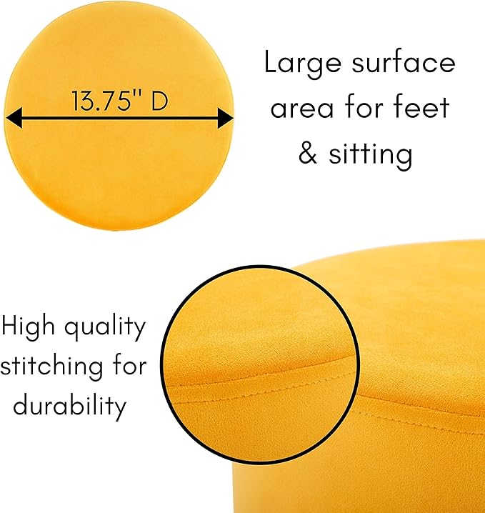 BIRDROCK HOME Round Ottoman Foot Stool – Soft Padded Modern Stool Design – Ideal for Living Room, Bedroom – Compact Footrest, Vanity Chair, Small Furniture – Foam Seating, Decorative Accent (Yellow)