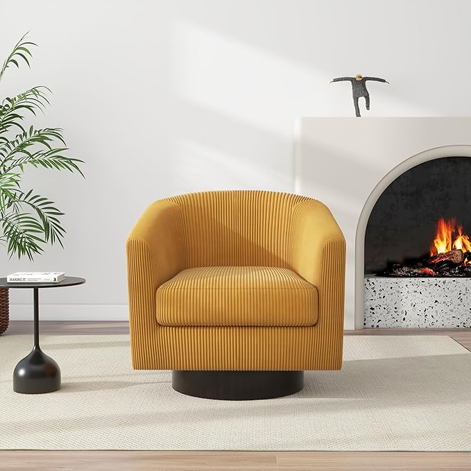 Swivel Barrel Accent Chair, Modern Round Corduroy Fabric Arm Chair for Living Room, Bedroom, Comfy Club Reading Chairs for Adults (Corduroy Orange, Set of 4)