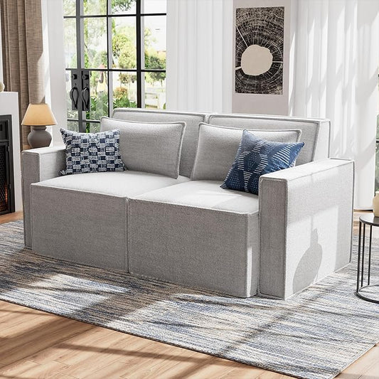 ELUCHANG Oversized Loveseat Sofa,Modern Boucle Sectional Sleeper Sofa with Strong Wood Frame,High Supportive & Soft Sponges Comfy Upholstered Couch Deep Seat Couch for Living Room Apartment,Light Grey