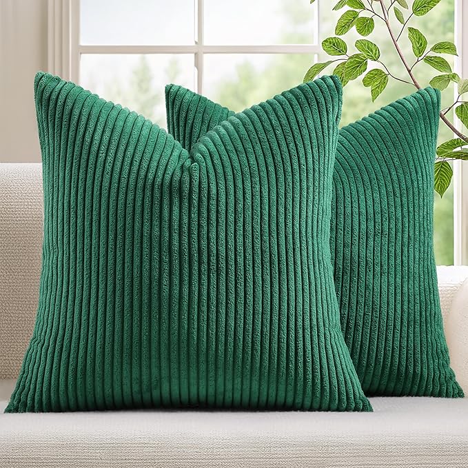 Mecatny Corduroy Decorative Throw Pillow Covers 24x24 Set of 2 for Sofa Living Room, Soft Neutral Boho Couch Pillow Covers for Home Decor, Green