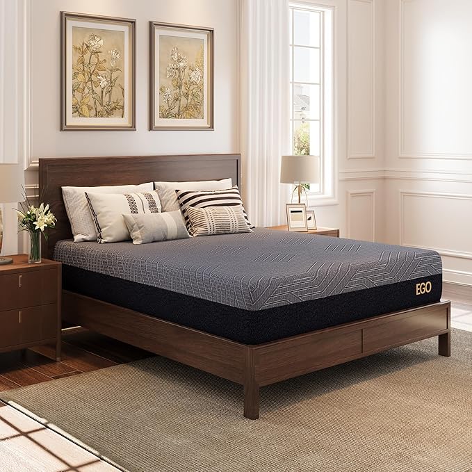 EGOHOME 10 Inch King Mattress, Copper Gel Cooling Memory Foam Mattress for Back Pain Relief,Therapeutic Double Mattress Bed in a Box, Made in USA, CertiPUR-US Certified, 76x80x10 Black