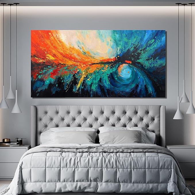 Canvas Wall Art Decor Modern Wall Art Pictures For Living Room Blue Green Wall Art Decor Canvas Abstract Art Work Colorful Abstract Wall Art Paintings Prints For Home Office Room Wall Decor 24" x 48"