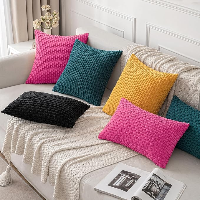 MIULEE Throw Pillow Covers Soft Corduroy Decorative Set of 2 Boho Striped Pillow Covers Pillowcases Farmhouse Home Decor for Spring Couch Bed Sofa Living Room 20x20 Inch Hot Pink