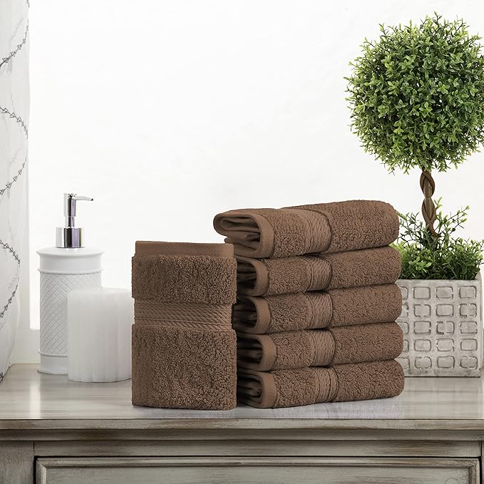 Superior Egyptian Cotton Pile Face Towel/Washcloth Set of 6, Ultra Soft Luxury Towels, Thick Plush Essentials, Absorbent Heavyweight, Guest Bath, Hotel, Spa, Home Bathroom, Shower Basics, Chocolate