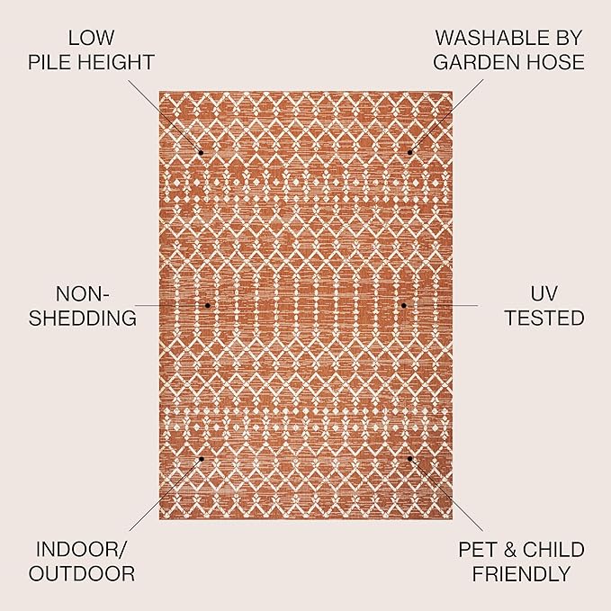 JONATHAN Y Moroccan Geometric Indoor Outdoor Area Rug 3X5 Orange/Cream, Ourika Textured Weave for Backyard, Patio, Porch, Easy-Cleaning, High Traffic, Pet-Friendly, Non-Shedding (SMB108P-3)