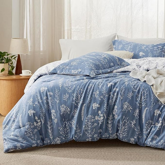 Bedsure Full Comforter Set - Infinity Blue Bed Set, 3 Pieces Cute Floral Bedding, 1 Soft Reversible Botanical Flowers Comforter and 2 Pillow Shams