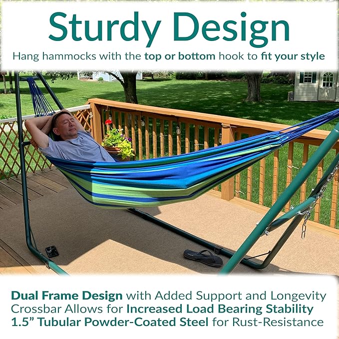 Sunnydaze Universal Double Hammock Stand Only - 550-Pound Capacity - Heavy-Duty Hammock Stand for Outside - Fits 9 to 14 Foot Hammocks - Green