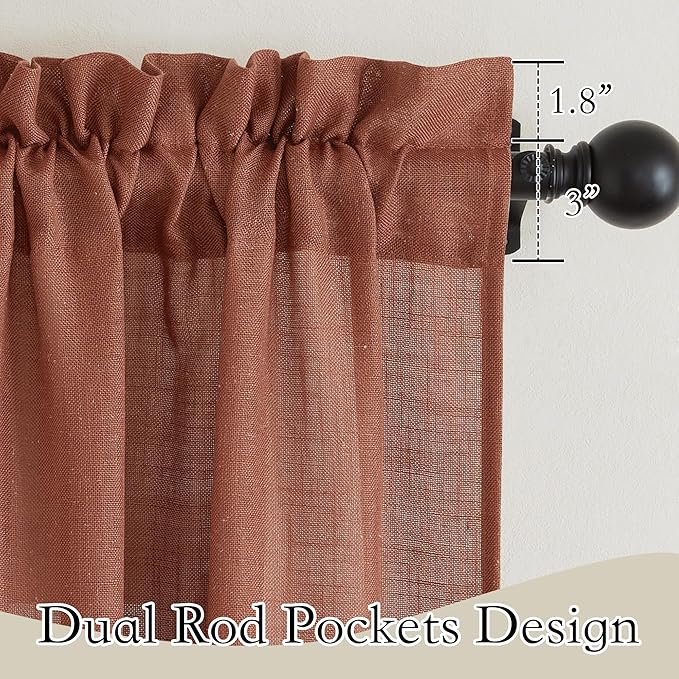 RYB HOME 108 inch Curtains Linen Woven - Modern Elegant Shabby Chic Semi Translucent Drapes Sun Filter Glare Control for Sliding Glass Door Hallway Hotel, W 52 x L 108 inch, 2 Panels Set, Terracotta