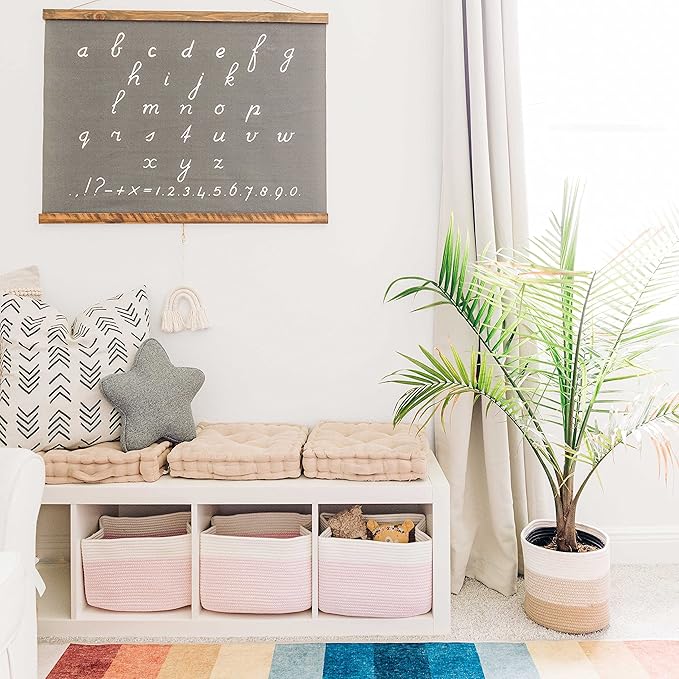 OrganiHaus Set of 3 Pink Woven Baskets for Organizing, Cotton Rope Basket for Decor, Shoe Basket Organizers & Storage, Decorative Storage Baskets & Bins, Cute Storage Basket for Toys & Cloths