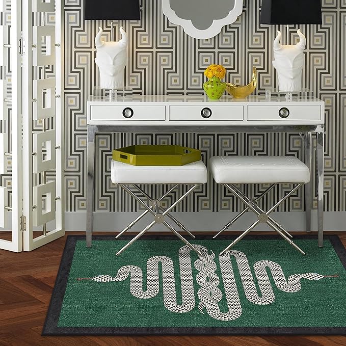 RUGGABLE x Jonathan Adler Machine Washable Modern Area Rug – Venom Emerald 3x5, Stain-Resistant, Non-Slip – Small Rugs for Living Room, Bedroom, Hallway, Entryway & Office–with Cushioned Pad
