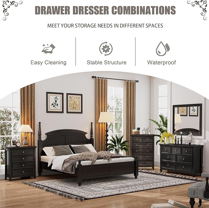 BLANKSPACE Black Dresser for Bedroom, 4 Chest of Drawer Modern Wood Nightstand, Wooden Clothes Organizer Cabinet Dressers for Living Room, Closets, Hallway