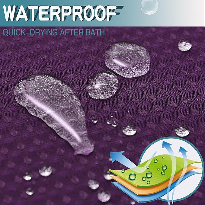 Extra Long No Hook Waffle Weave Shower Curtain with Snap in Liner Set, Hotel Luxury Purple Shower Curtains for Bathroom with See Through Top Window, Waterproof, Washable 71W x 84H